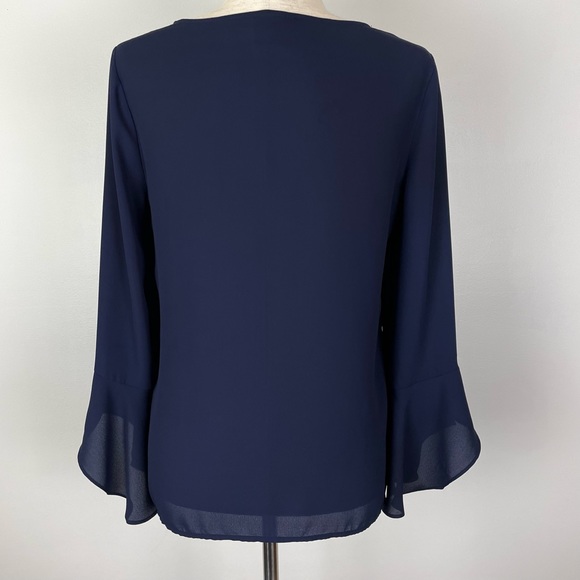 Soho Navy Blue Sheer Pull Over Blouse XS - Picture 5 of 11